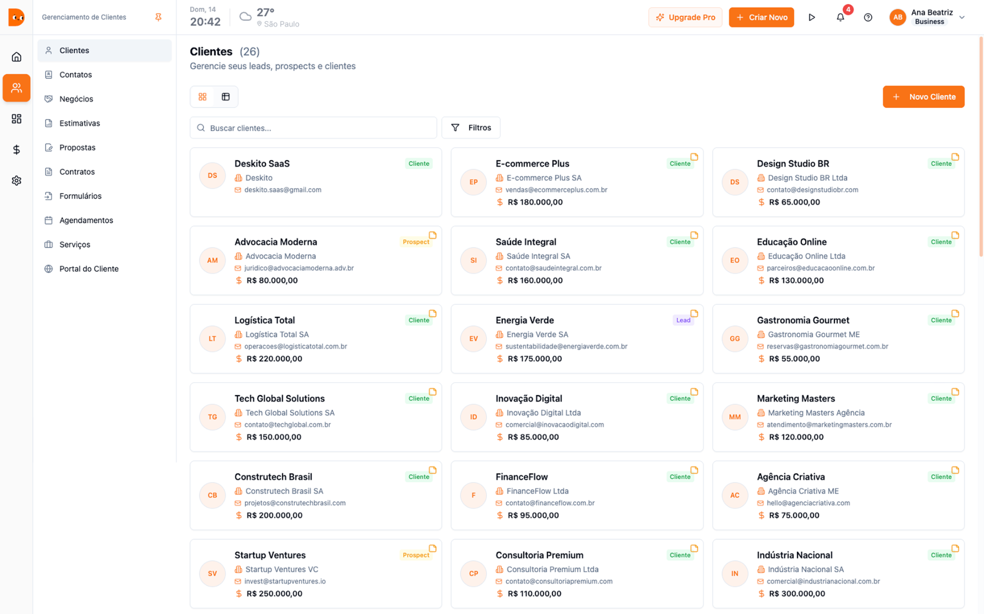 CRM e pipeline de vendas para gestão de clientes e leads